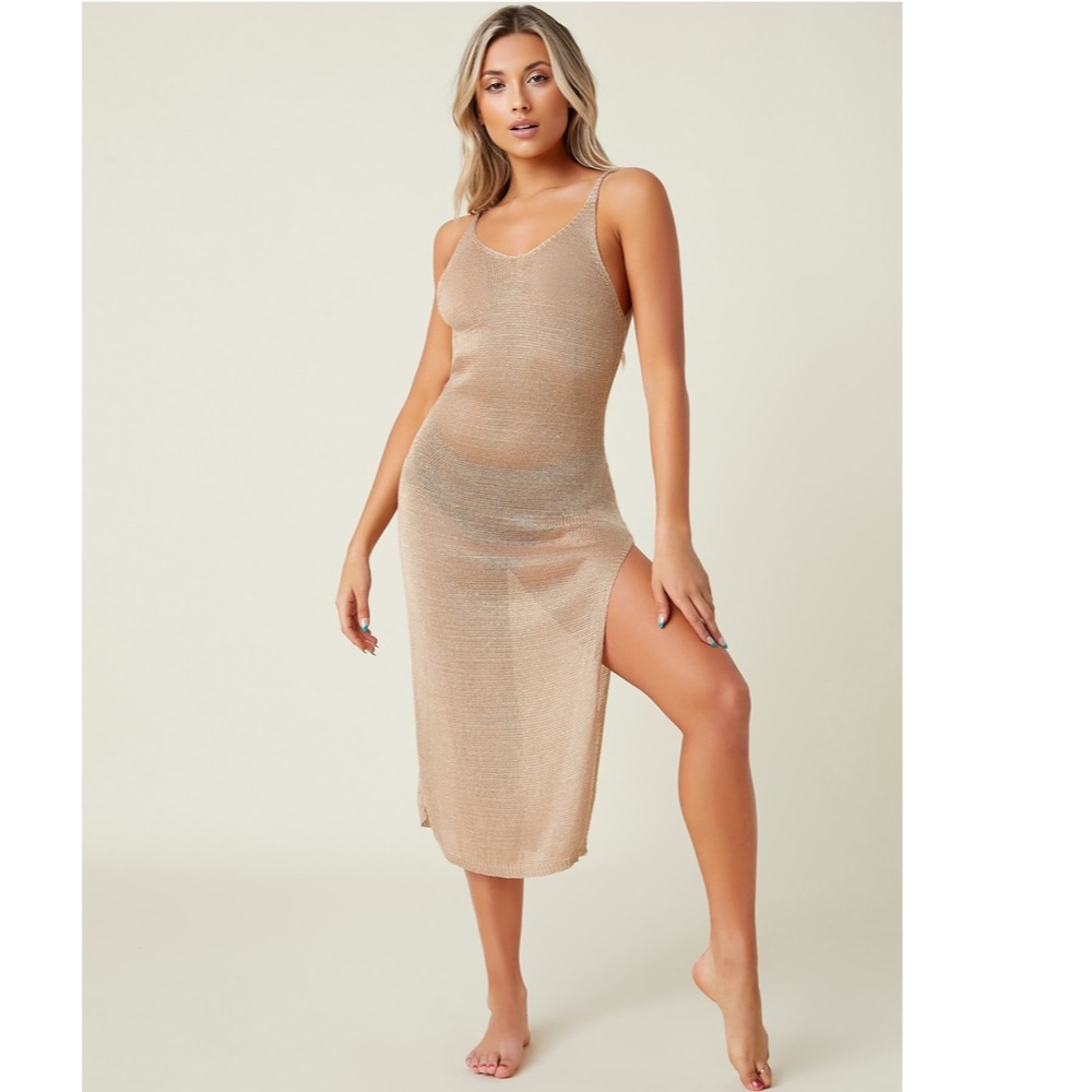 Beige Crochet Backless Cami Coverup Dress - Picture 3 of 14